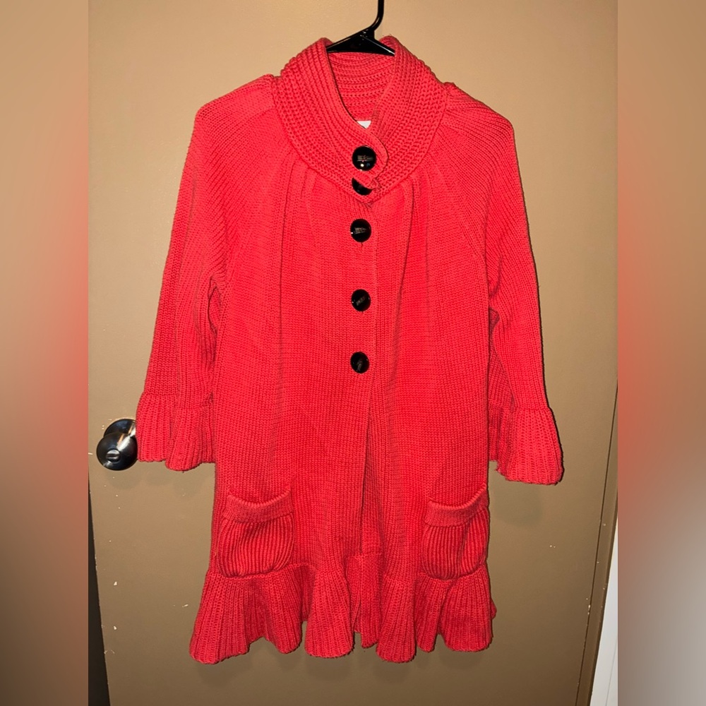 Style & Co. size large coral cardigan with ruffled hems - Picture 1 of 3
